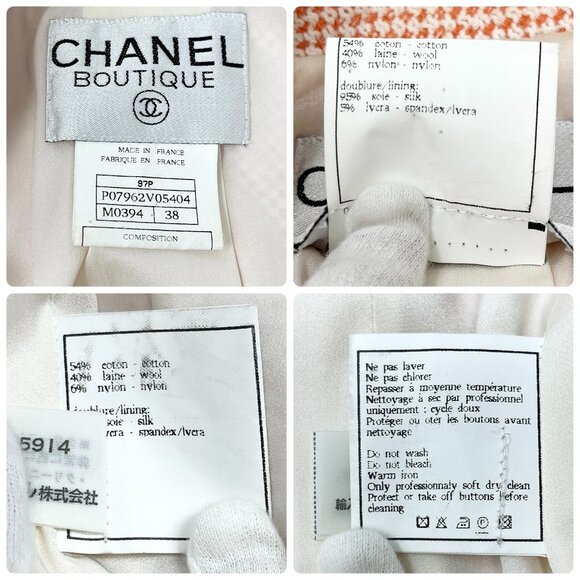 CHANEL Vintage 97P CC Mark Logo Tweed Jacket Skirt Set #38 Orange White [103758] - Picture 11 of 16